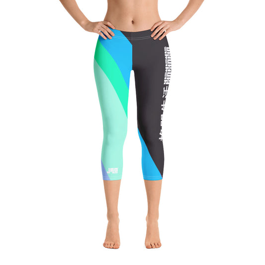 Capri Leggings "Blue Retro Stripes Fighting Lifestyle"