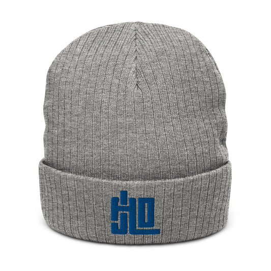 JAD Beanie Grey “3D Label Classic Blue"