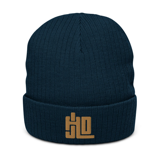 JAD Beanie Navy “3D Label Classic Golden"